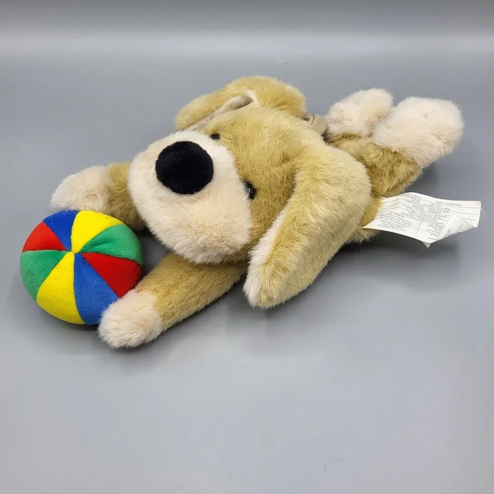Battat Musical Pull String Puppy Dog Plush Toy 14 Inch Multi-Color Ball Tan